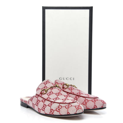 Gucci Canvas GG Monogram Horsebit Womens Princetown Slippers 40.5 Gardenia Hibiscus Red 8 of 8