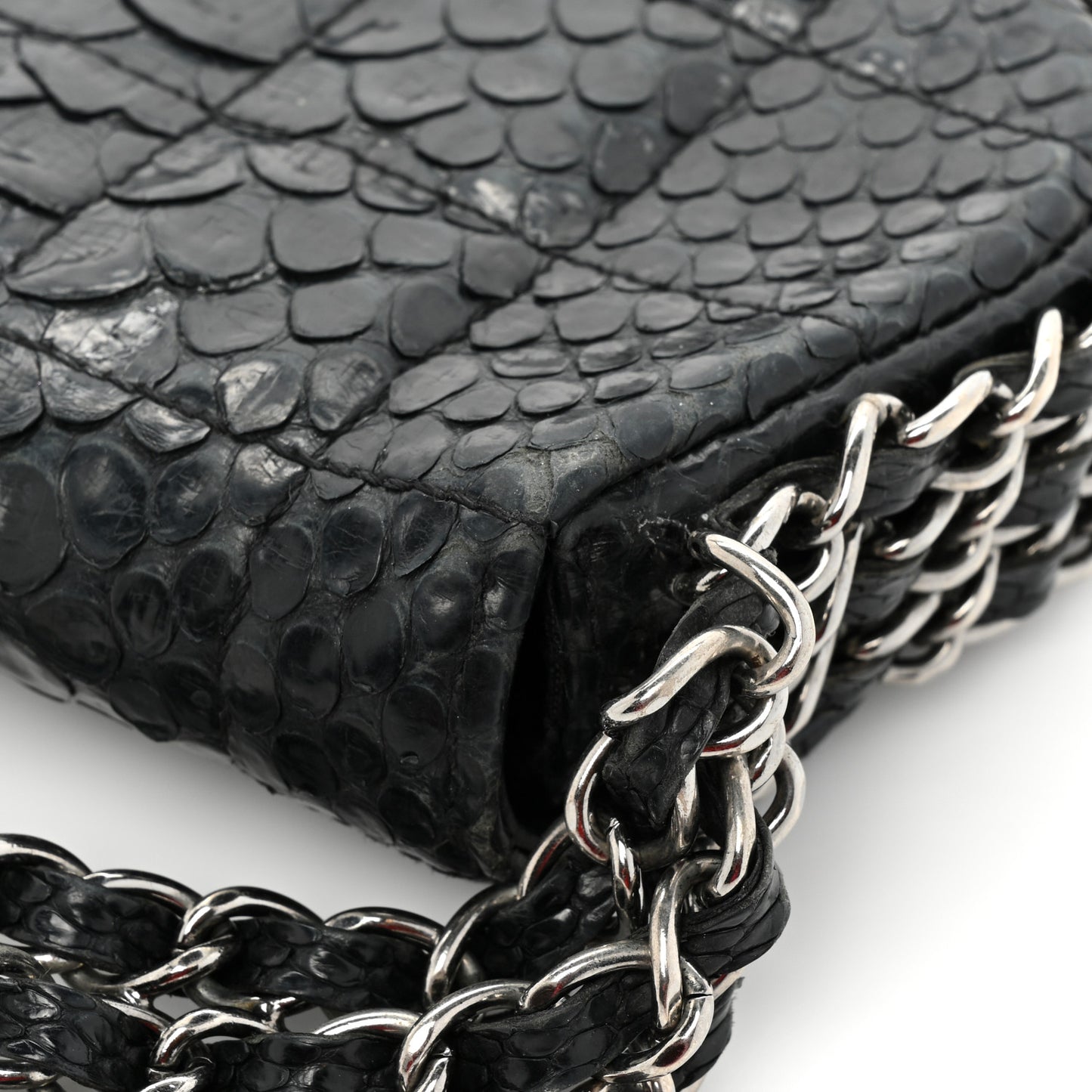 Snakeskin 3 Chain Flap Black