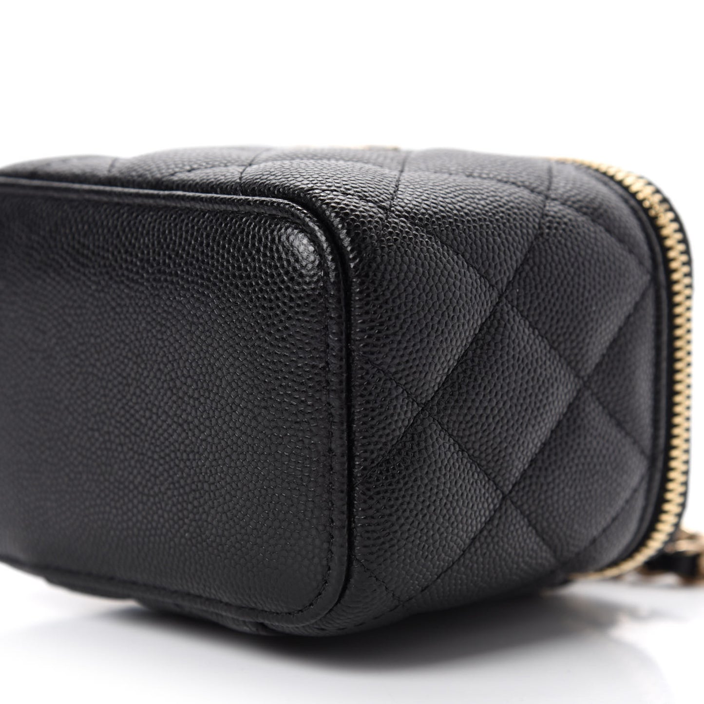 Caviar Quilted Mini Pearl On Top Vanity Case With Chain Black