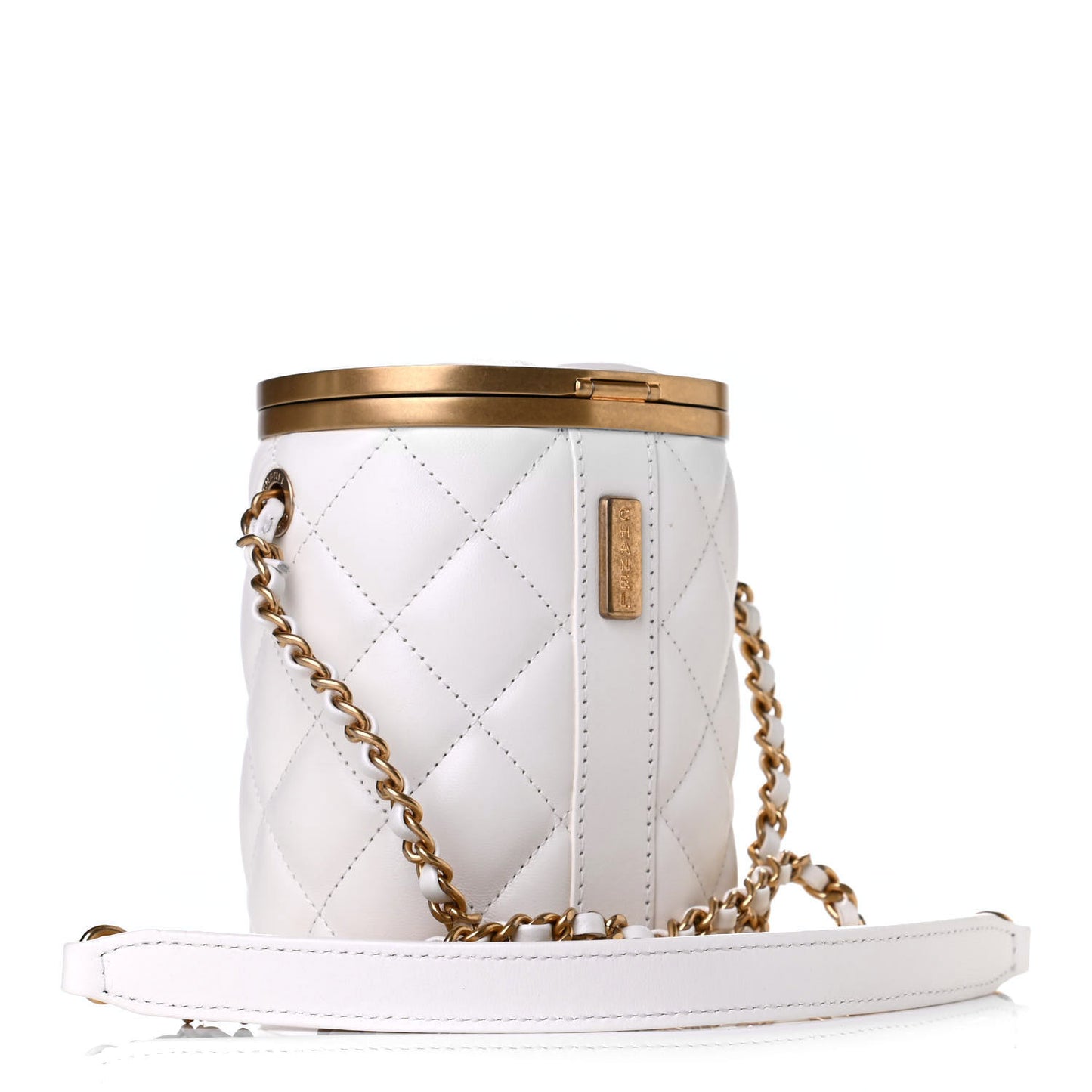 Lambskin Quilted Mini Crown Box Bag White