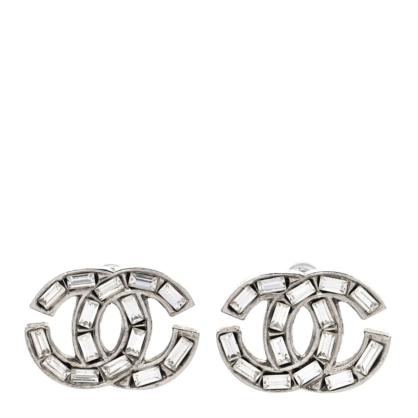 Crystal Baguette CC Earrings Silver
