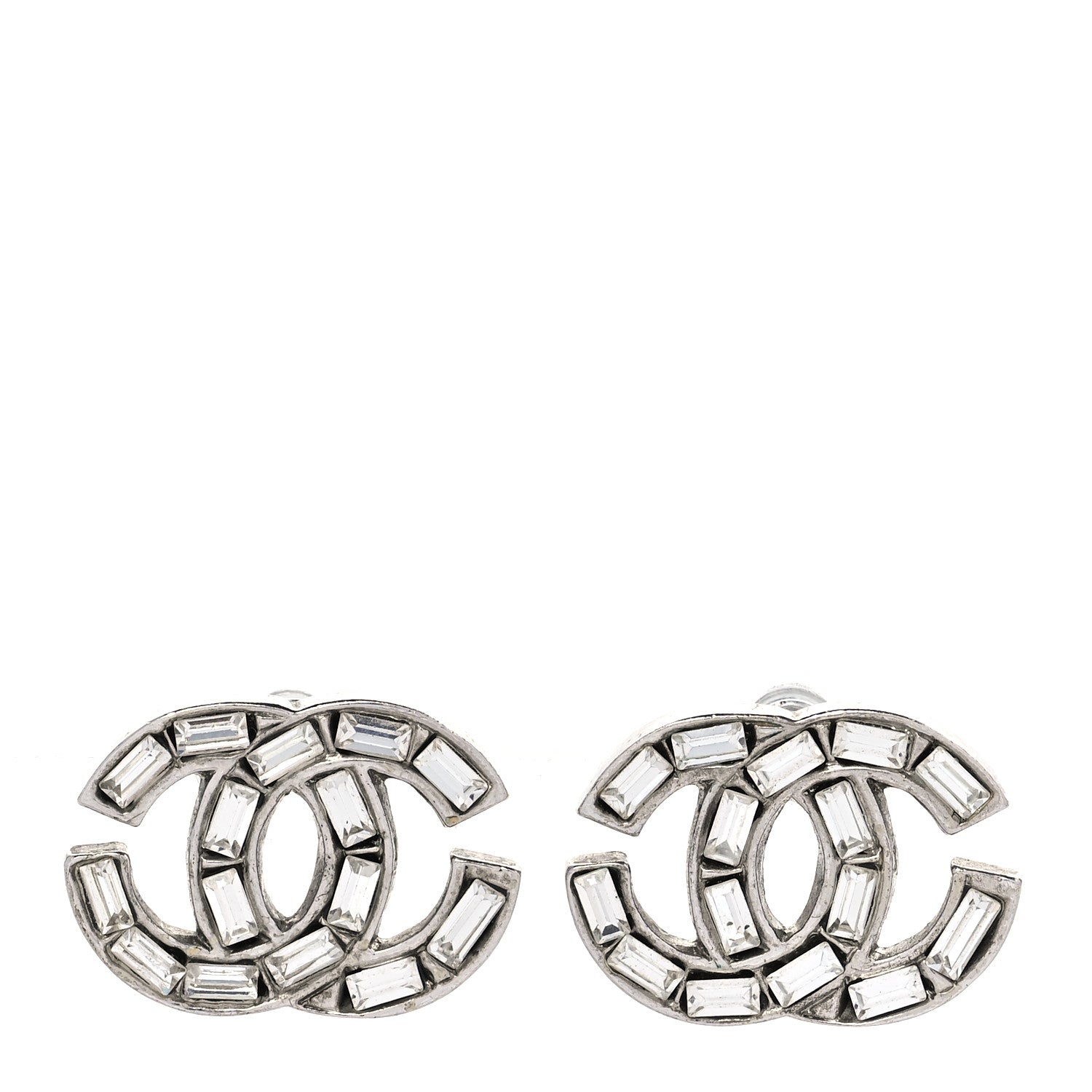 Chanel Crystal Baguette CC Earrings Silver 1 of 4