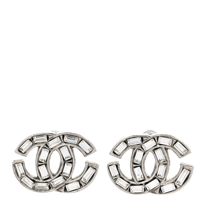 Chanel Crystal Baguette CC Earrings Silver 1 of 4