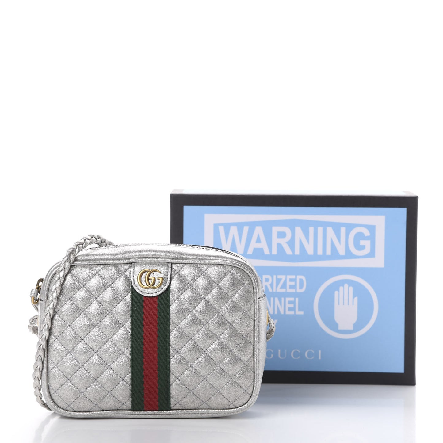 Laminated Nappa Web Trapuntata Mini GG Shoulder Bag Argento