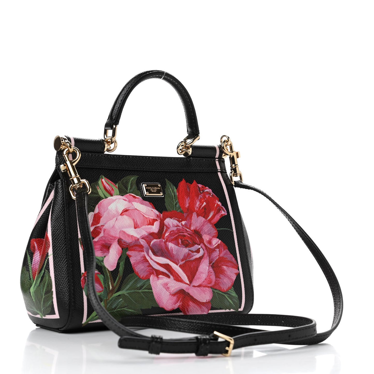 Dauphine Rose Print Small Miss Sicily Satchel Black