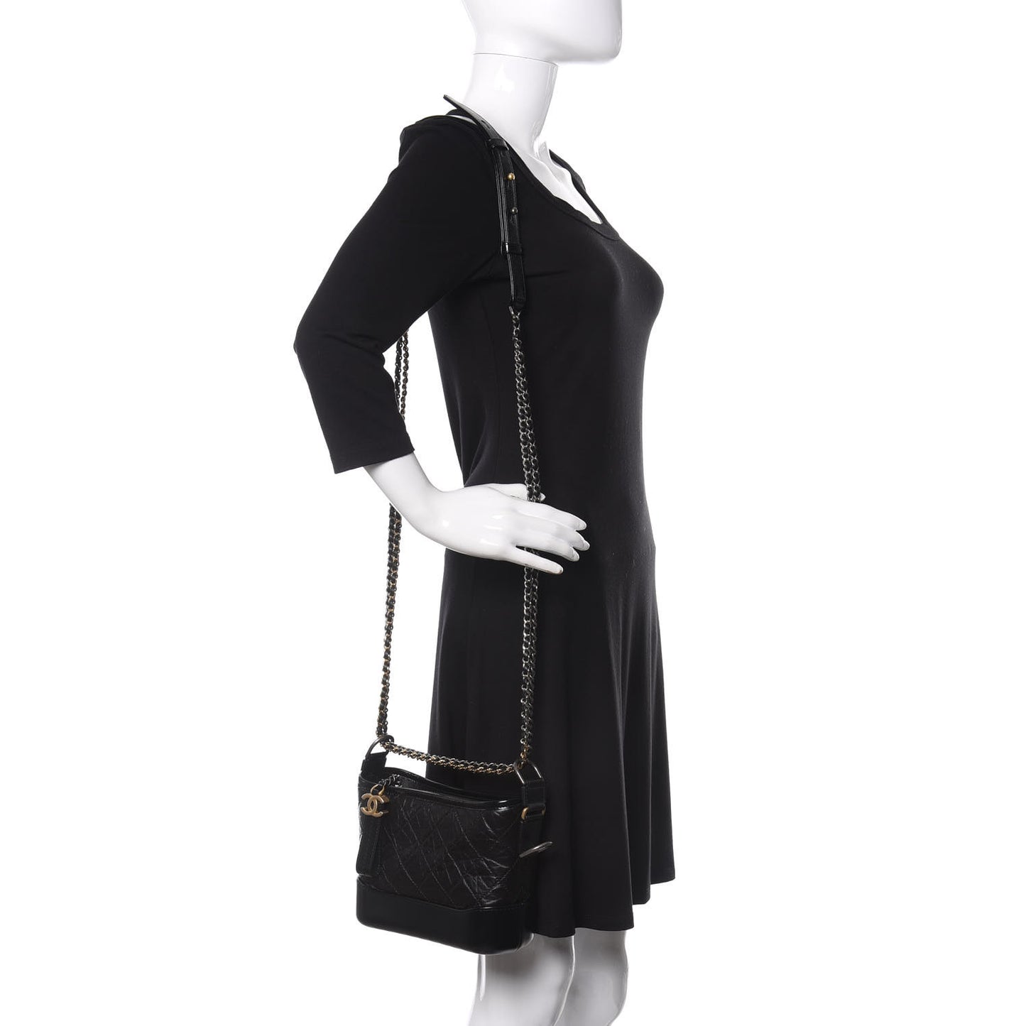 Aged Calfskin Quilted Small Gabrielle Hobo Black
