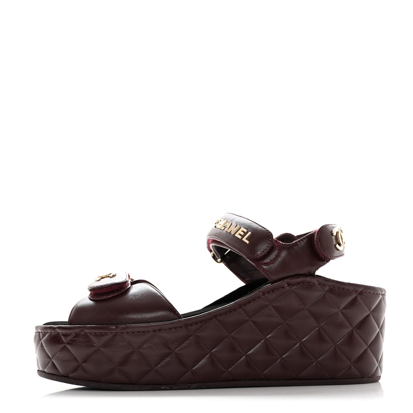 Shiny Calfskin Logo Platform Sandals 39 Burgundy