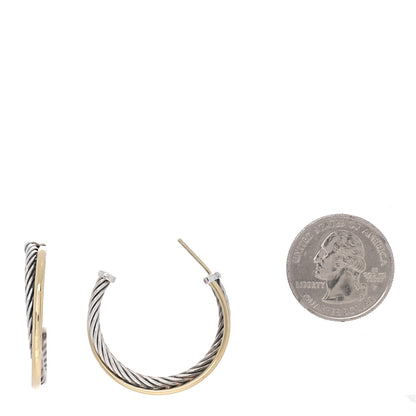 David Yurman Sterling Silver 18K Yellow Gold 31mm Crossover Cable Hoop Earrings 2 of 4
