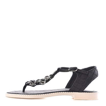Chanel Souple Calfskin Chain CC Thong Sandals 37 Black White 1 of 11