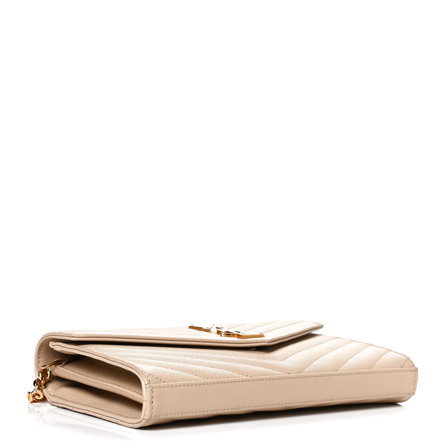 Saint Laurent Grain De Poudre Matelasse Chevron Monogram Chain Wallet Nude Powder 4 of 11