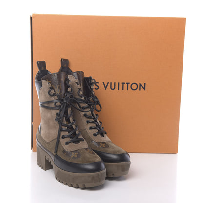 Louis Vuitton Suede Calfskin Monogram Laureate Platform Desert Boots 36 Taupe 9 of 9