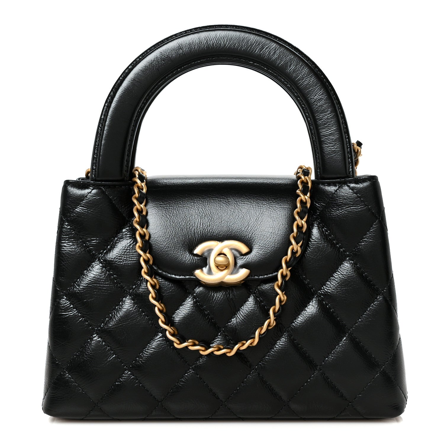 Chanel Shiny Aged Calfskin Quilted Nano Kelly Shopper Black 1 of 9
