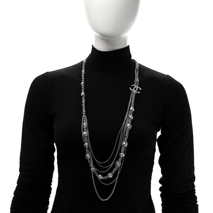 Chanel Crystal Pearl Multi Strand Chain CC Long Necklace  Silver 2 of 5