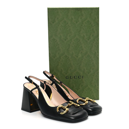 Gucci Malaga Kid Horsebit 75mm Slingback Pumps 36 Black 8 of 8