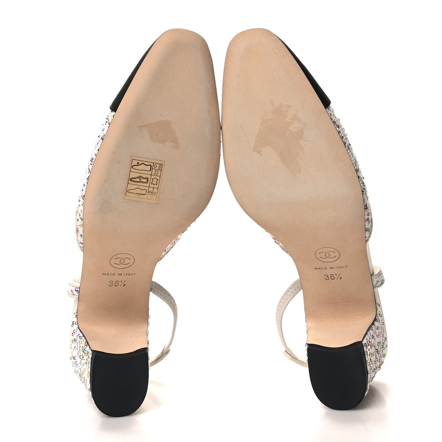 Tweed Lambskin Sequin Cap Toe CC Slingback Pumps 36.5 White Black Multicolor