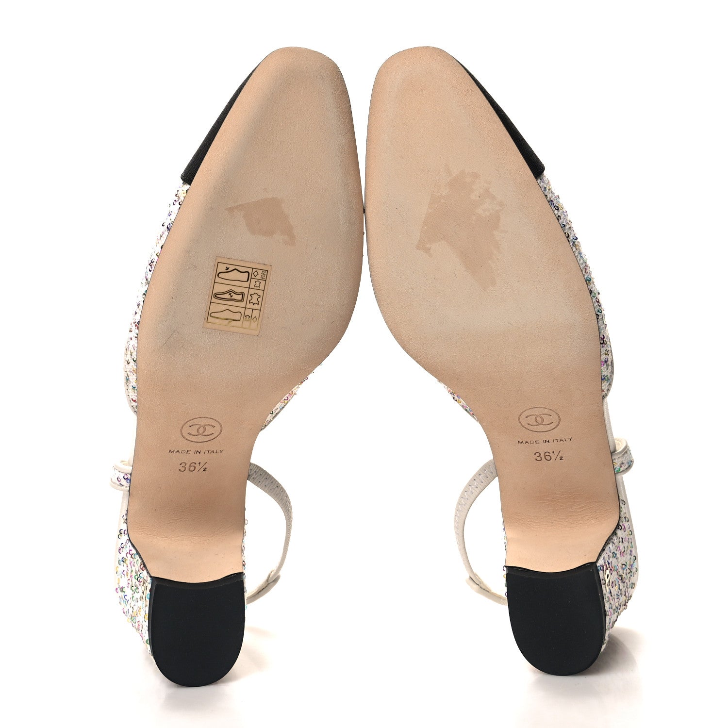 Chanel Tweed Lambskin Sequin Cap Toe CC Slingback Pumps 36.5 White Black Multicolor 5 of 9