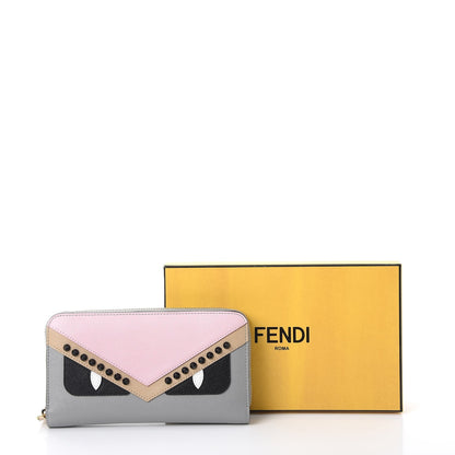 Fendi Vitello Elite Monster Eyes Studded Zip Around Wallet Ghiaccio Black Multicolor 8 of 8