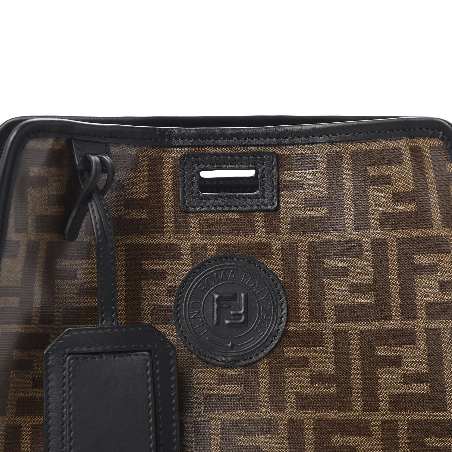 Fendi Glazed Fabric Vitello Century FF 1974 Stamp Patch Mini Peekaboo Defender Cover Mogano Panna Black 10 of 10