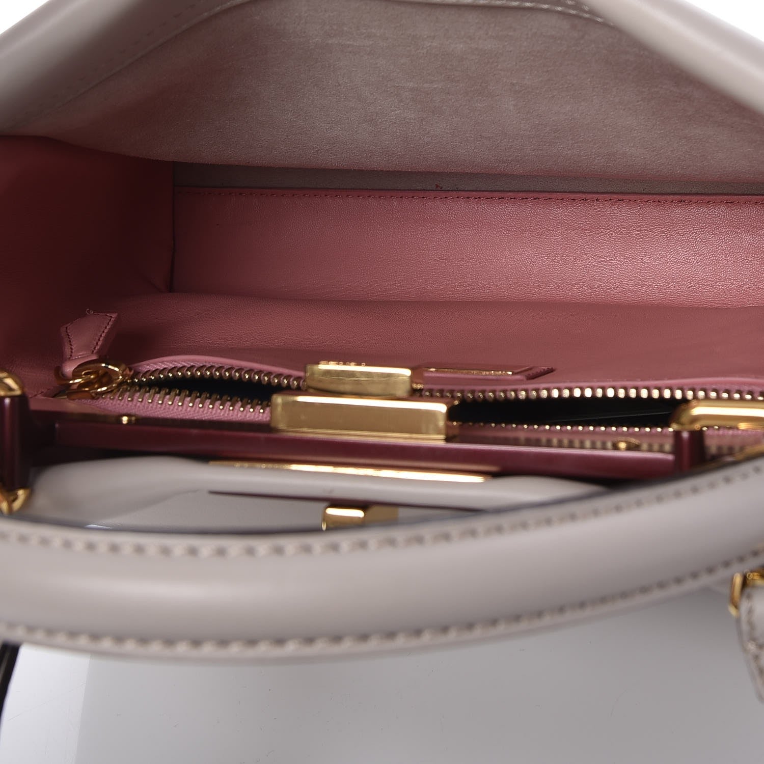 Fendi Vitello Seta Shiny Nappa Medium Peekaboo Iconic Satchel Grigio Polvere Bois de Rose 7 of 14