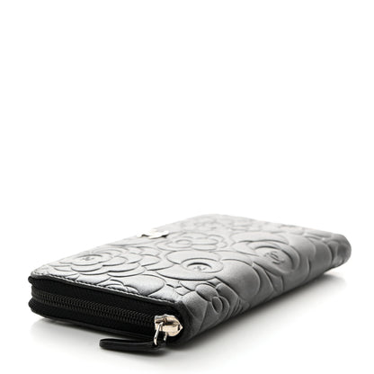 Chanel Lambskin Camellia Embossed Zip Around Gusset Wallet Black 4 of 9