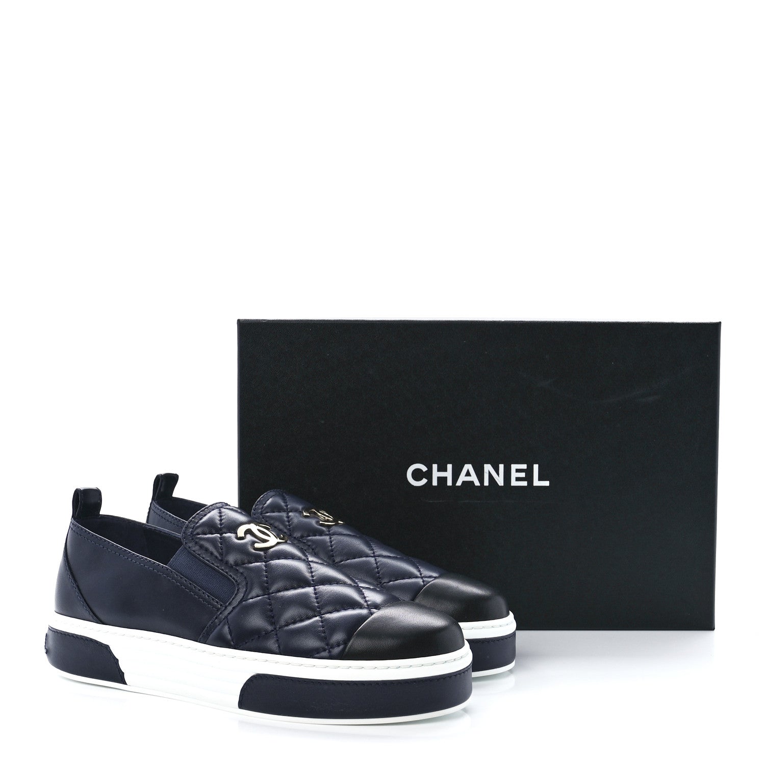 Chanel Lambskin Quilted Womens CC Stroll Sneakers 40 Dark Blue Black 9 of 9