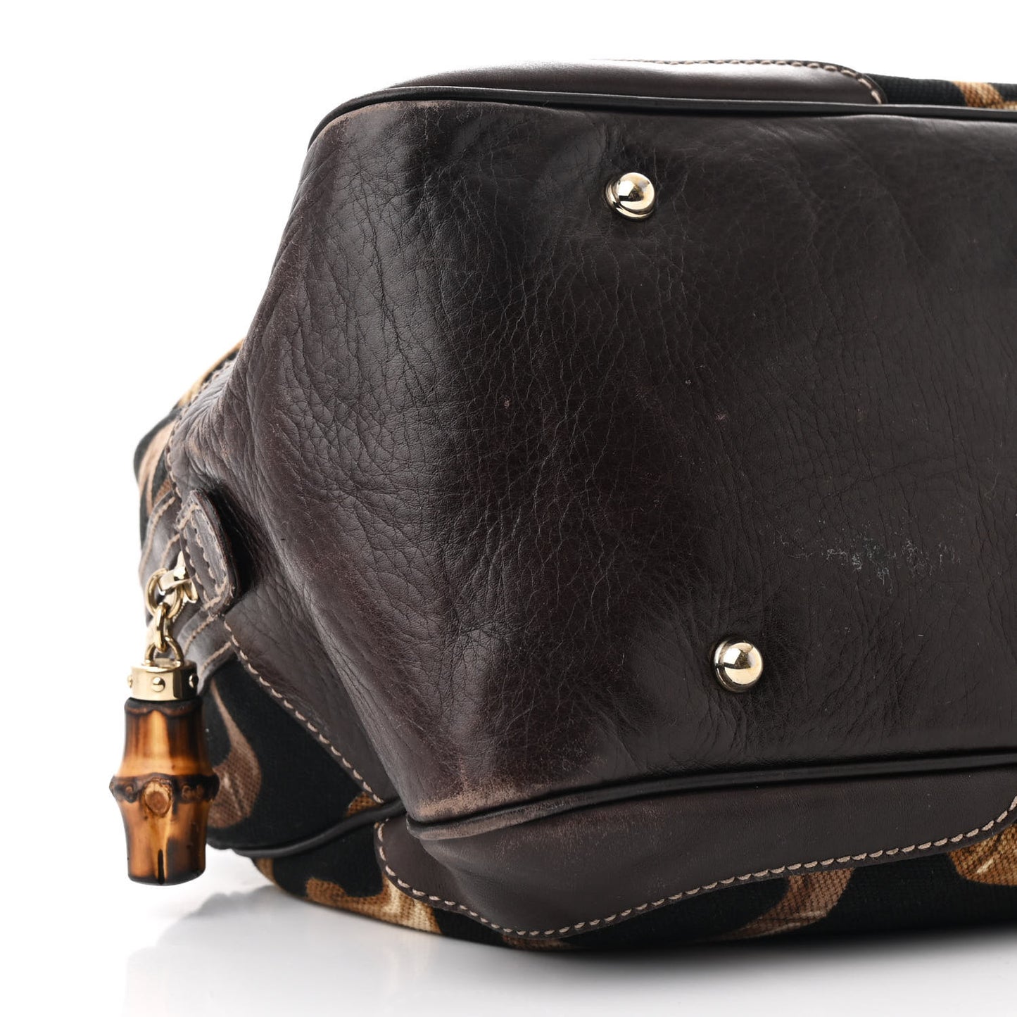 Canvas Calfskin Bamboo Horsebit Print Boston Black Dark Brown