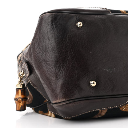 Gucci Canvas Calfskin Bamboo Horsebit Print Boston Black Dark Brown 9 of 10