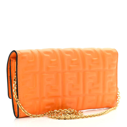 Fendi Nappa Matisse FF Embossed Continental Wallet On Chain Clementine 2 of 15