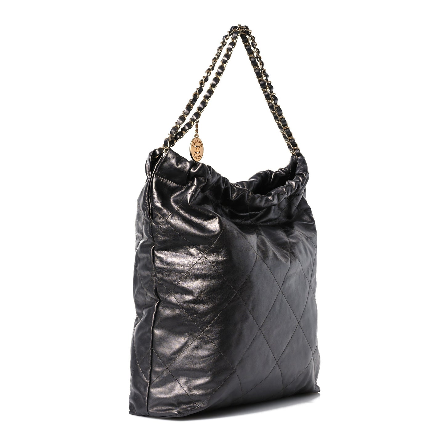 Shiny Calfskin Quilted Large Chanel 22 Grey
