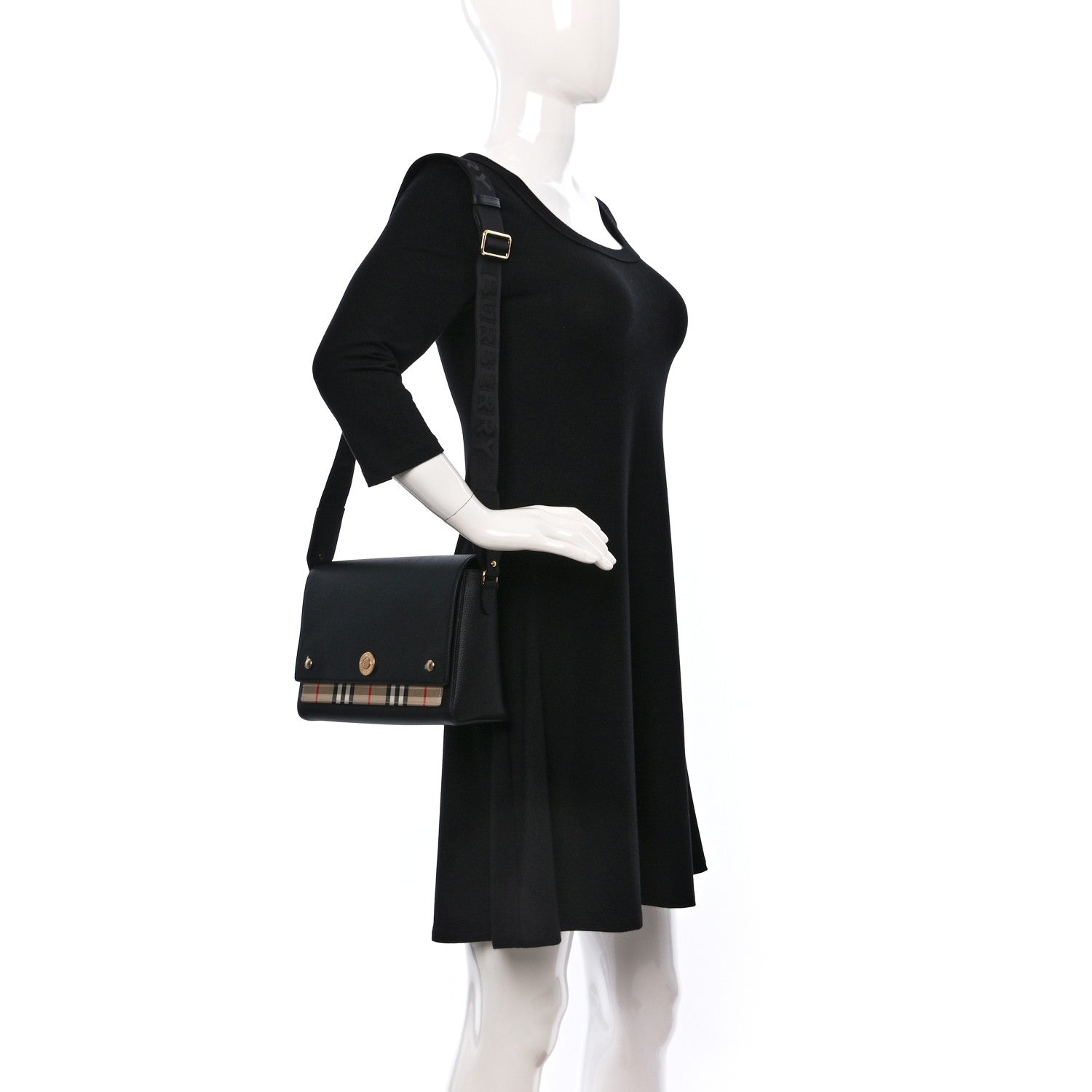 Burberry Grainy Calfskin Vintage Check Note Crossbody Bag Black 2 of 8