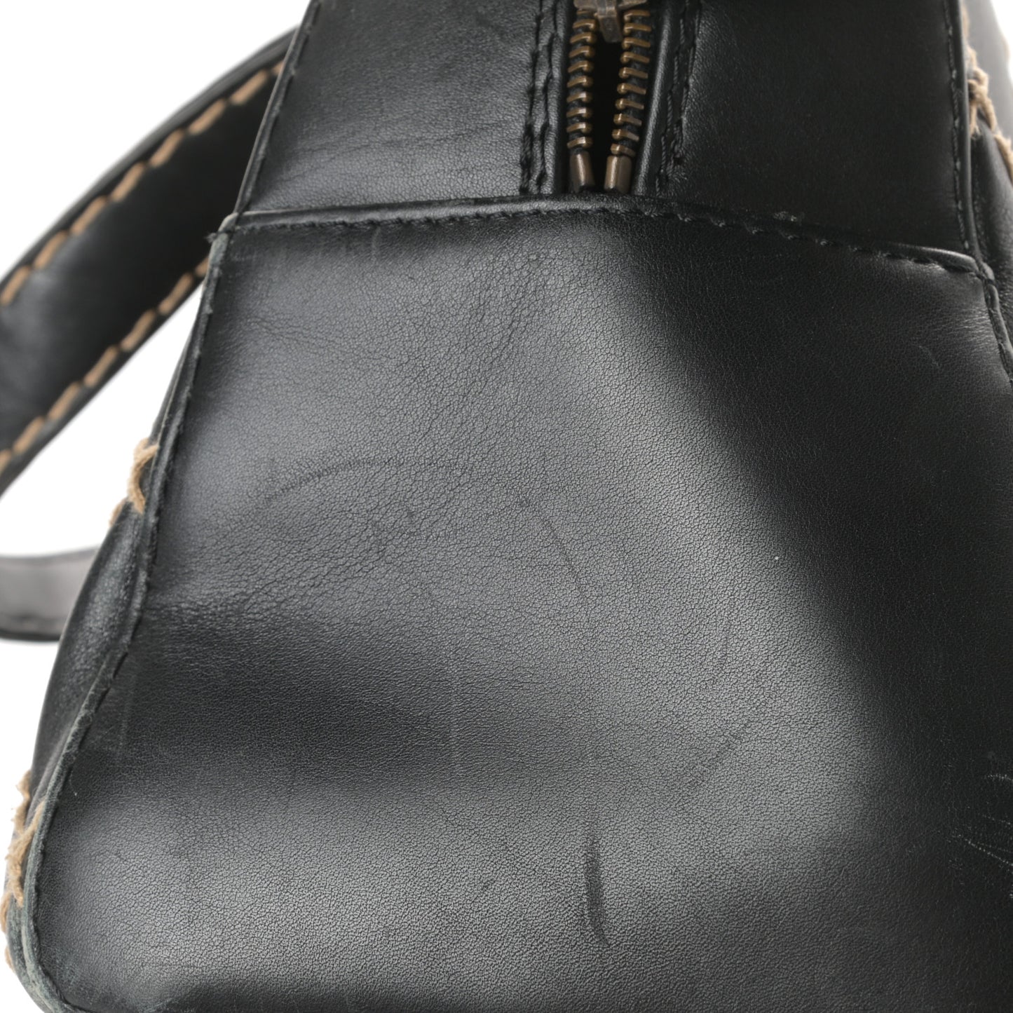 Calfskin Contrast Stitch Surpique Bowler Black