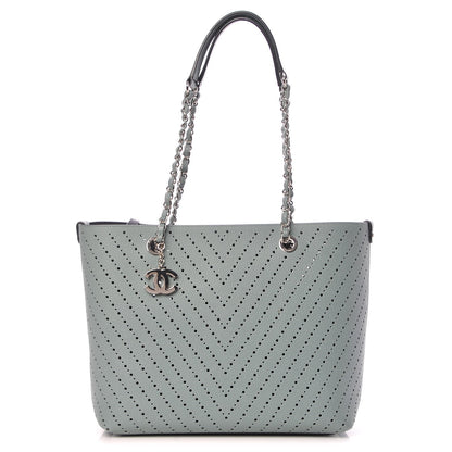Chanel Perforated Grained Calfskin Large Shopping Tote Green 1 of 15