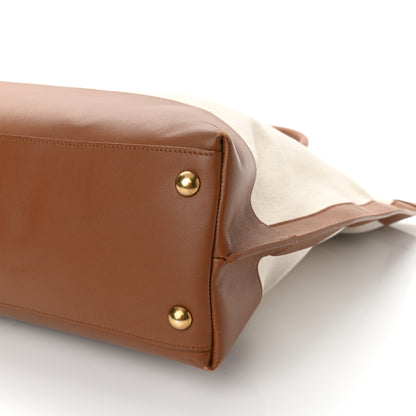Saint Laurent Calfskin Linen Two Tone Cabas Tote Beige 10 of 10