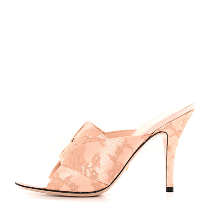 Gucci Satin Lace Rose Flower Shawana High Heel Slide Sandals 36.5 Spring Rose Pale Rose 1 of 12