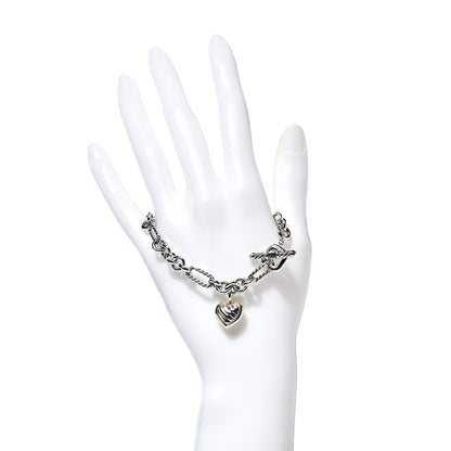 David Yurman Sterling Silver 18K Yellow Gold Cable Heart Charm Bracelet 2 of 5