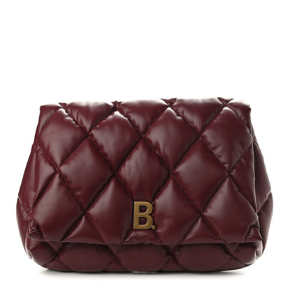 Balenciaga Nappa Calfskin Quilted Touch B Clutch Bag Dark Red 1 of 9