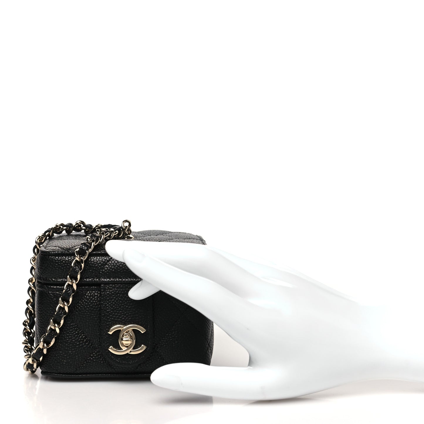 Caviar Quilted Mini Vanity Wrist Case With Chain Black