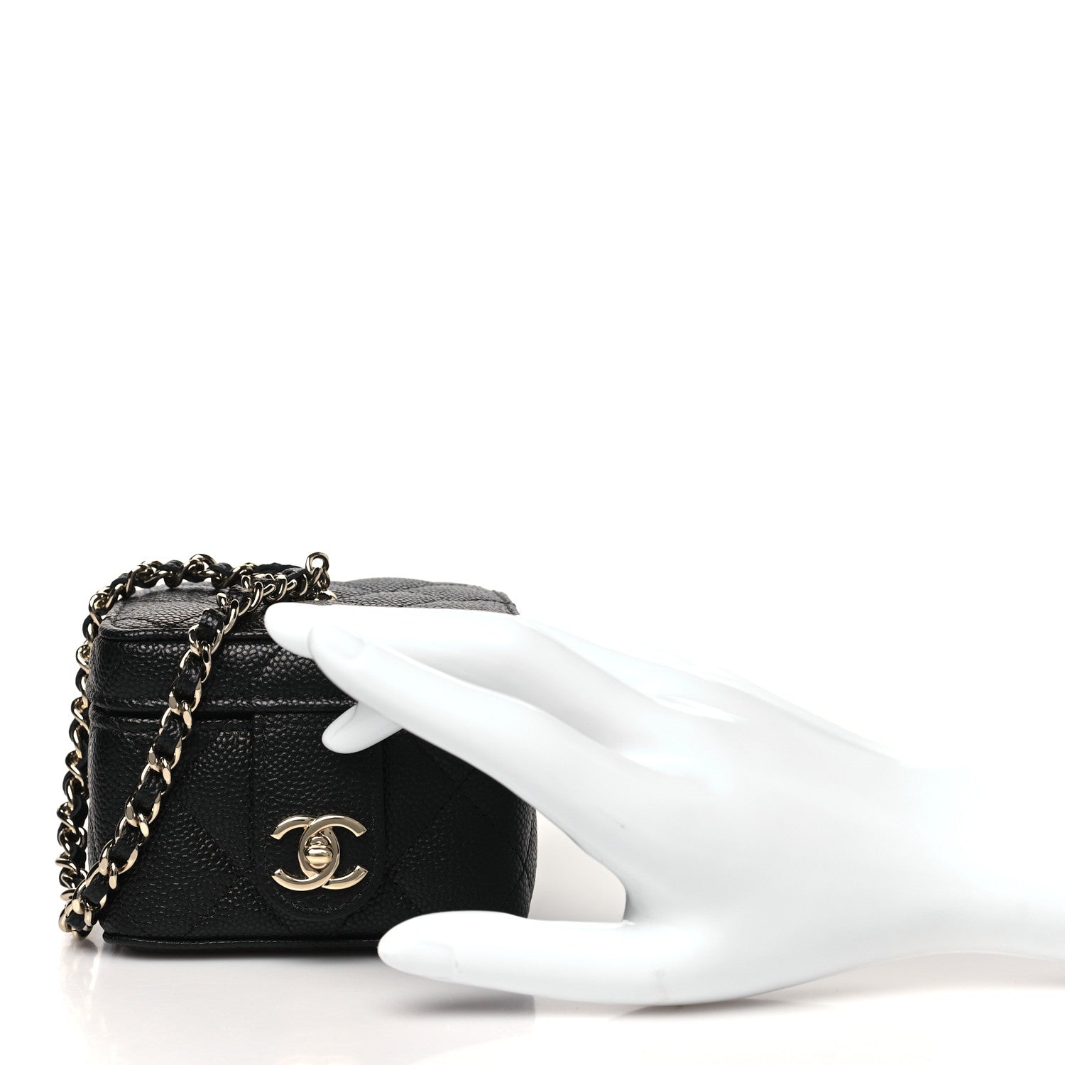 Chanel Caviar Quilted Mini Vanity Wrist Case With Chain Black 2 of 11