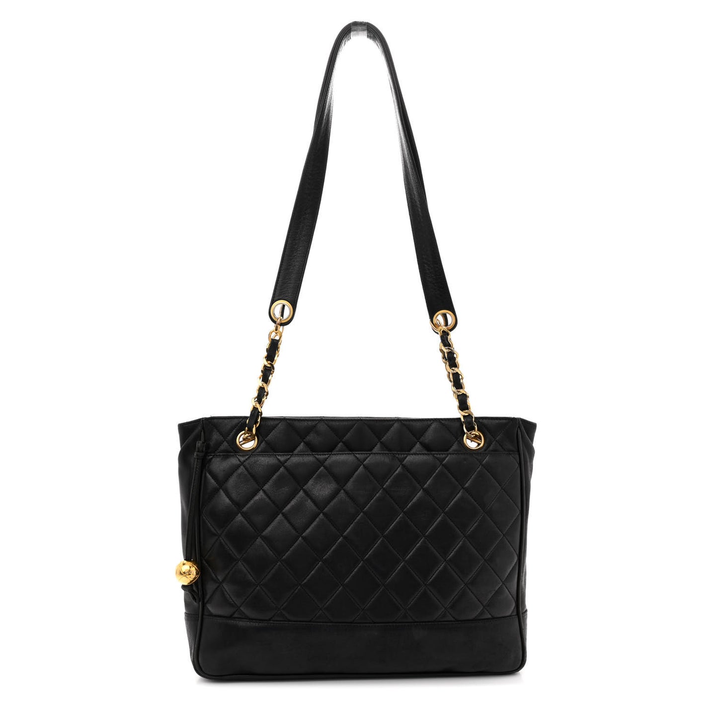 Lambskin Quilted Shopping Tote Black