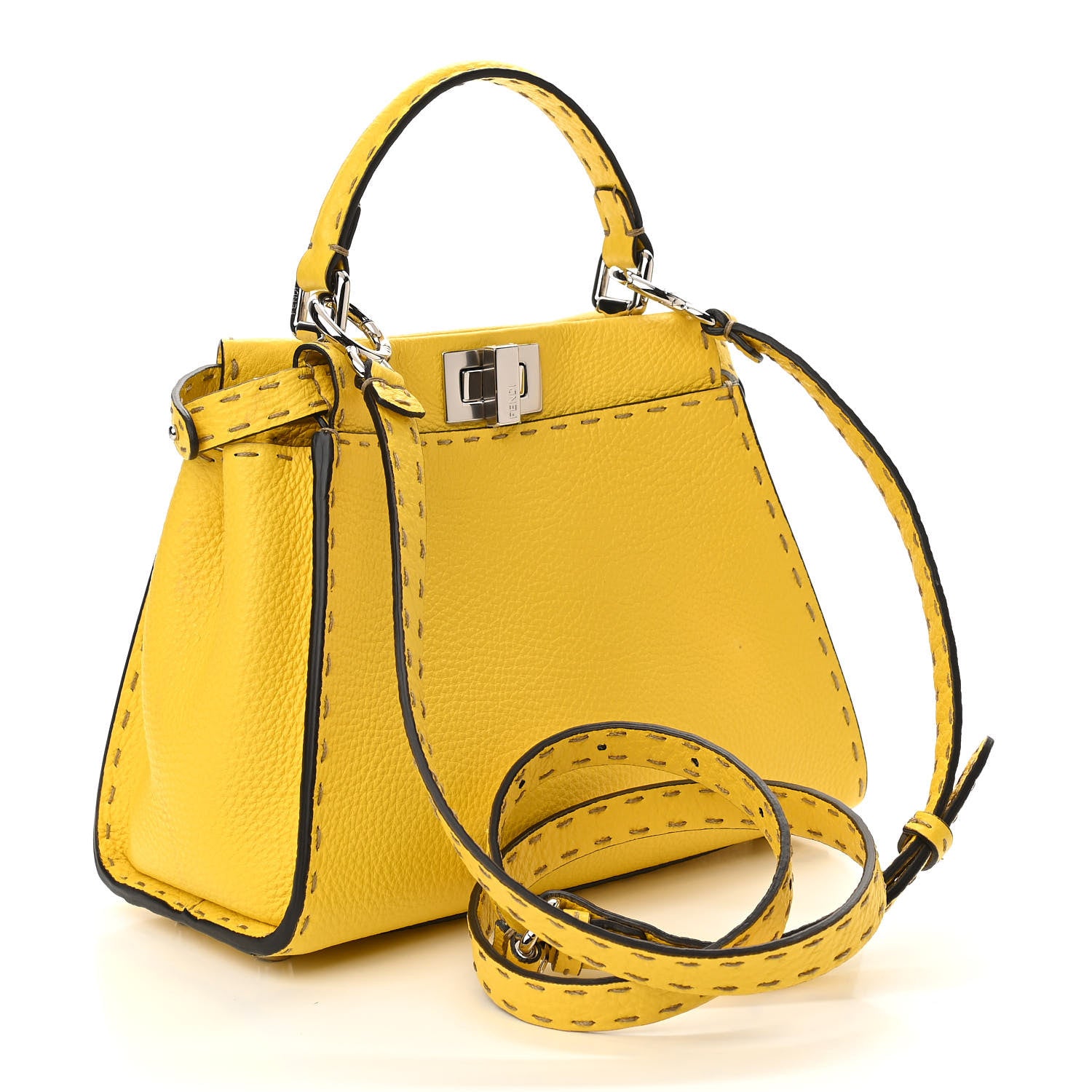 Fendi Cuoio Romano Selleria Mini Peekaboo Iconic Satchel Limone 3 of 9