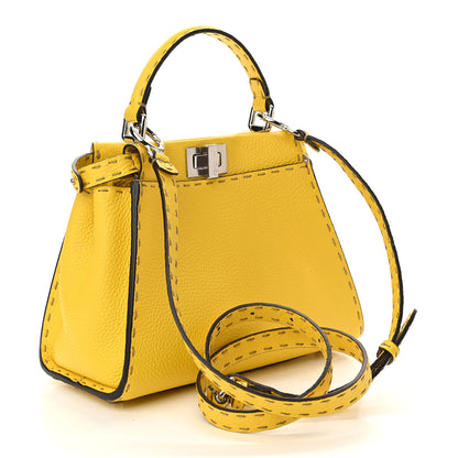 Fendi Cuoio Romano Selleria Mini Peekaboo Iconic Satchel Limone 3 of 9