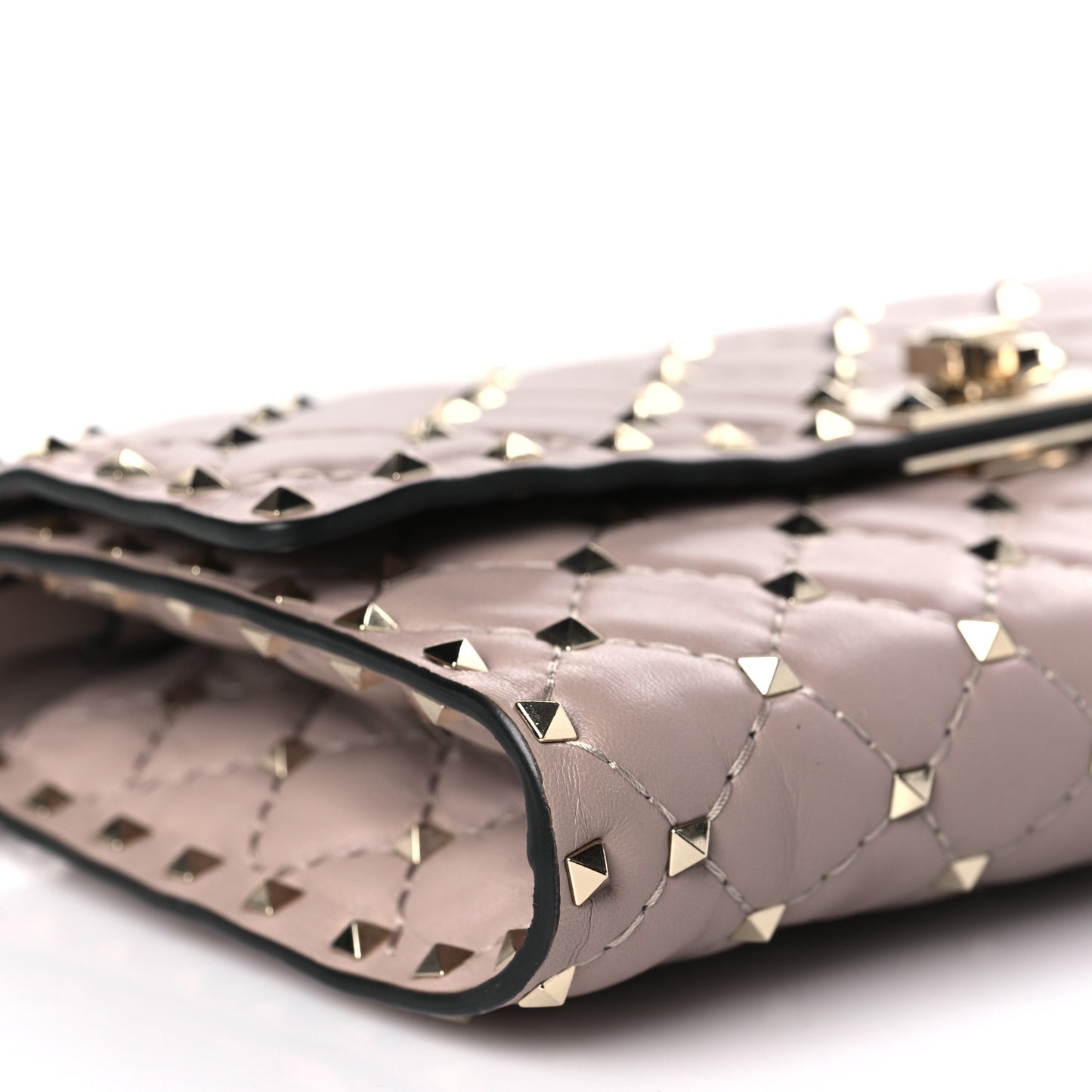 Lambskin Rockstud Spike Wallet on Chain Poudre