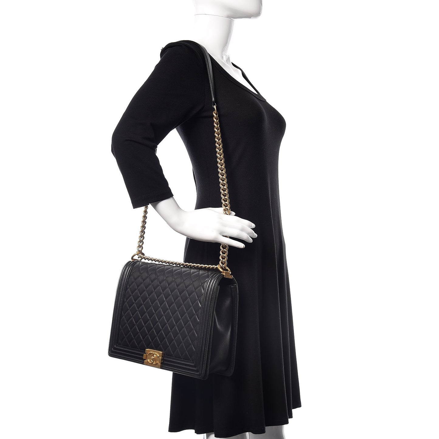 Lambskin Quilted Large Boy Flap Black