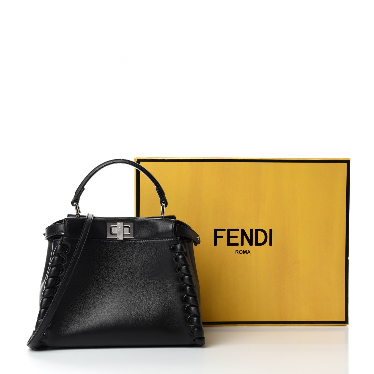 Fendi Nappa Lace Up Mini Peekaboo Iconic Satchel Black 12 of 12