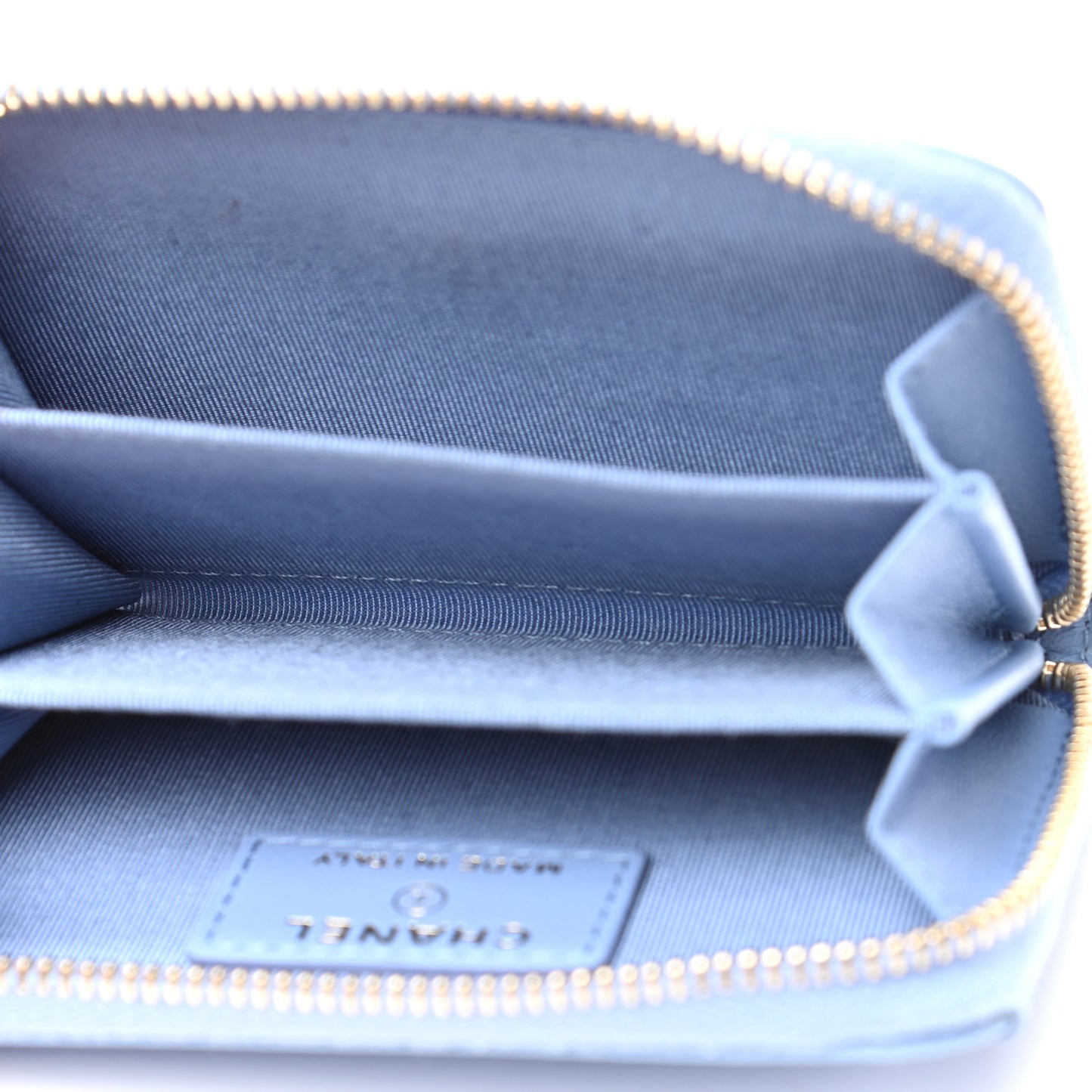 Lambskin Quilted Zip Around Coin Purse Wallet Light Blue
