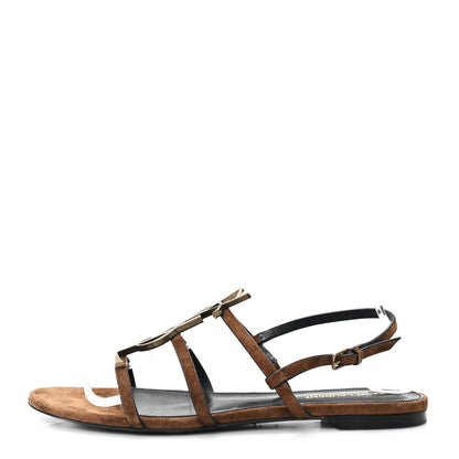 Saint Laurent Suede Cassandra Monogram Palm 05 Sandals 40.5 Brown 1 of 10