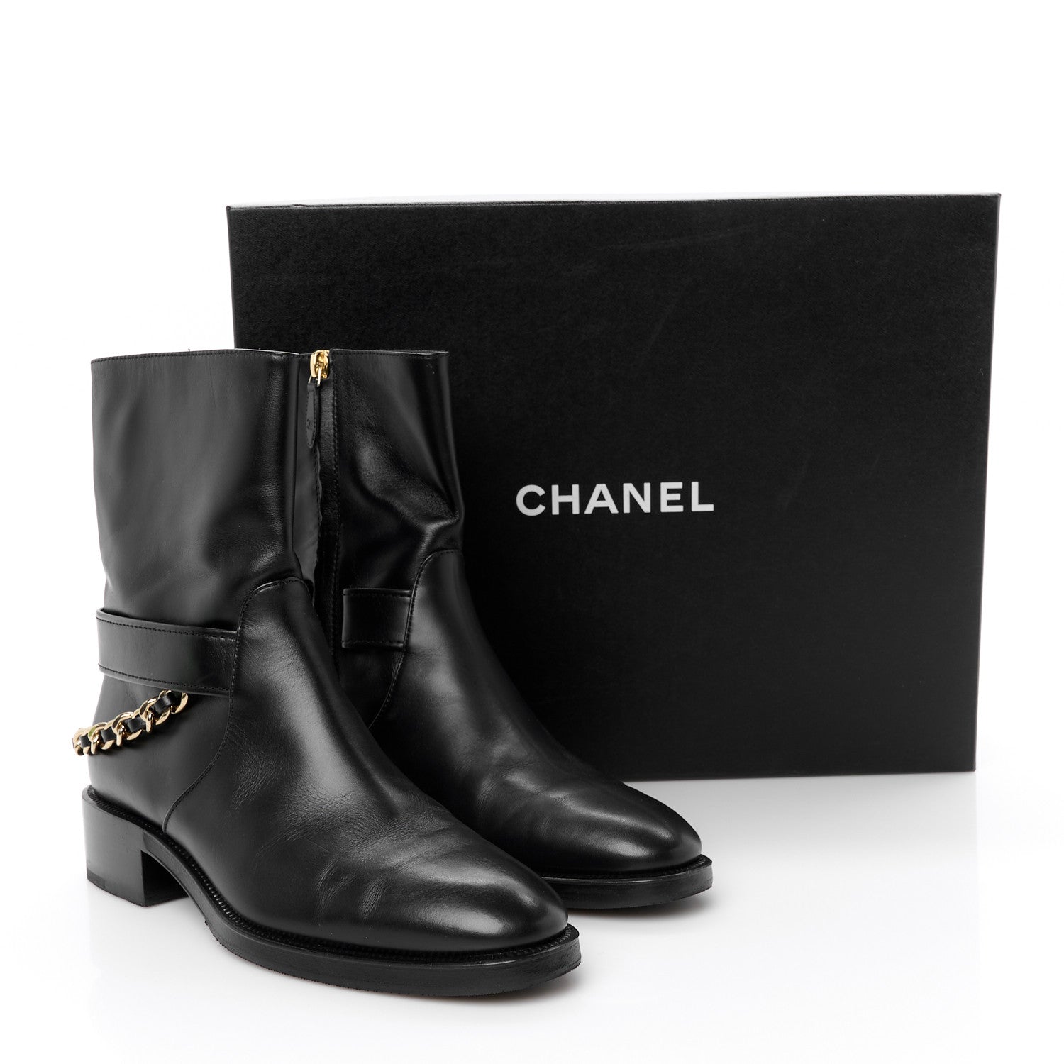 Chanel Calfskin Chain Short Boots 40 Black 10 of 10