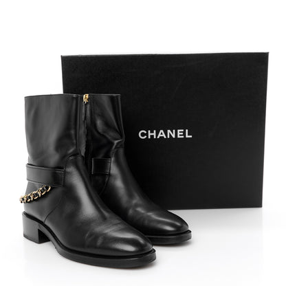 Chanel Calfskin Chain Short Boots 40 Black 10 of 10