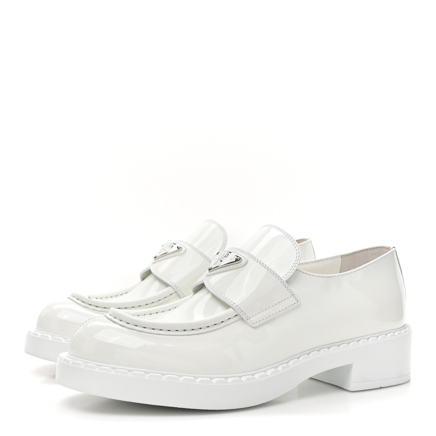 Prada Vernice Triangle 50mm Loafers 38.5 White 3 of 13