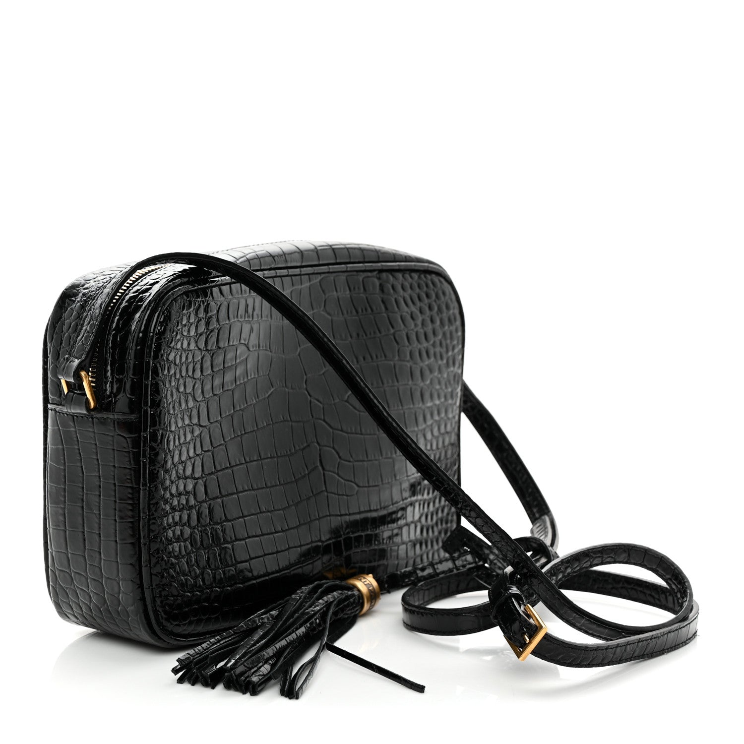 Saint Laurent Patent Calfskin Crocodile Embossed Monogram Lou Camera Bag Black 3 of 11